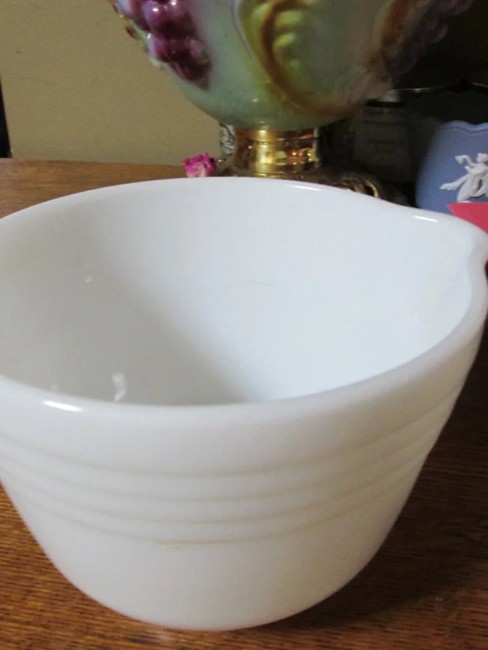 Milk Glass beehive batter bowl with spout